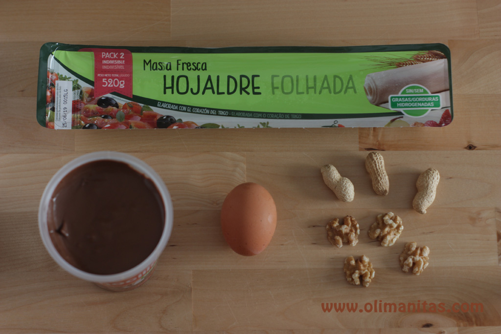 Ingredientes necesarios para hacer una trenza de hojaldre y chocolate