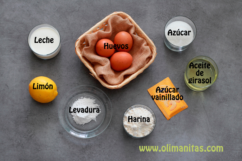 Ingredientes necesarios para hacer un bizcocho de limón sin yogurt suave y esponjoso