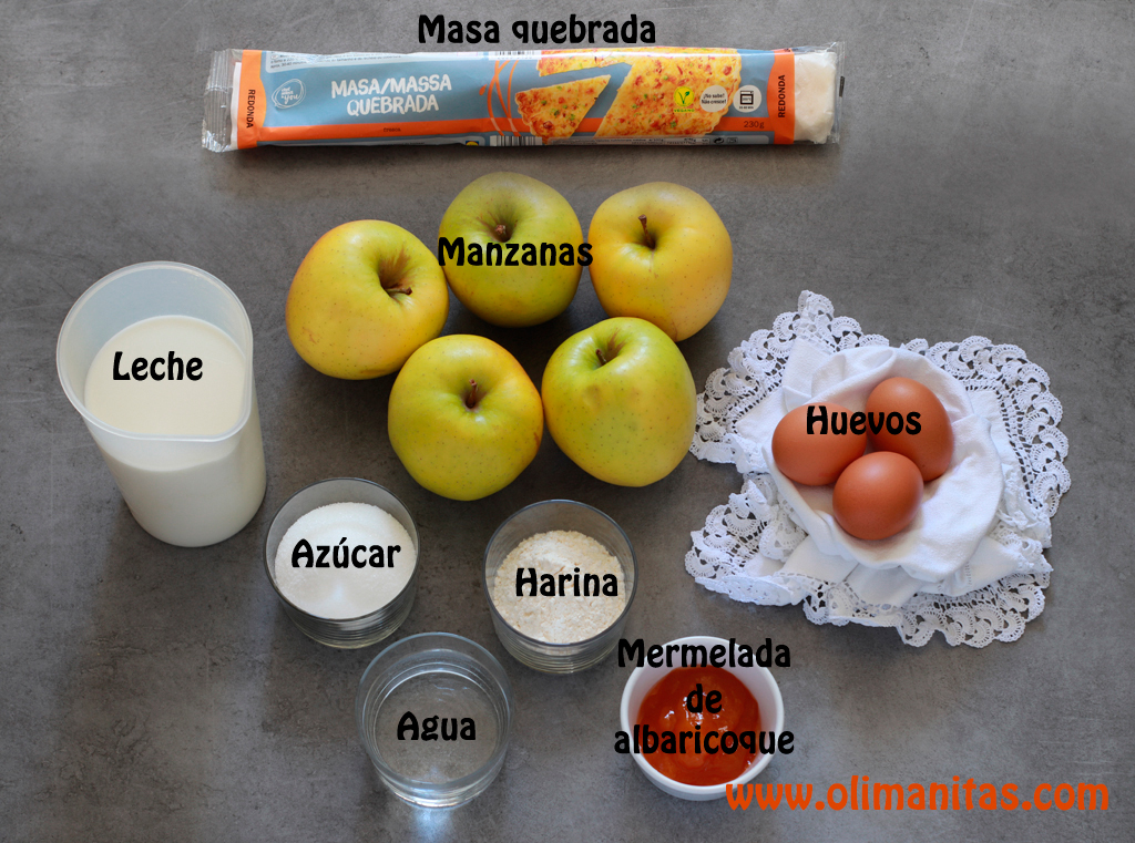 Ingredientes necesarios para hacer una tarta de manzana fácil y rápida.