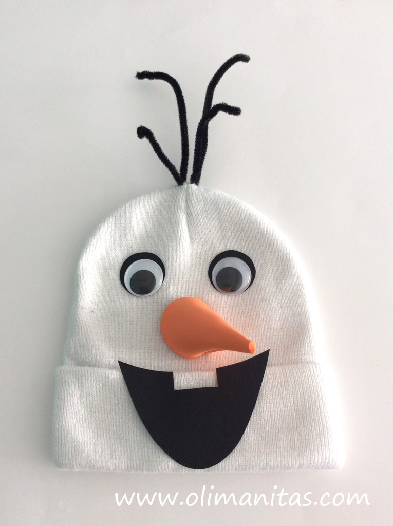 Así se vería finalizada la cabeza del disfraz Olaf. Muñeco de nieve.